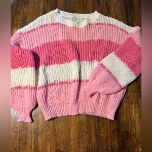 Pink and White Striped Women's Sweater